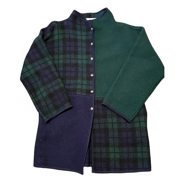 Vintage Jackets & Blazers - Vintage Wool Tartan Blackwatch Plaid Blanket Coat Jacket Blazer Duster Medium